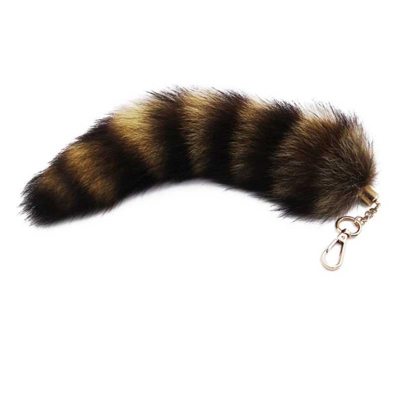 Keychains Lanyards Raccoon Tail Keychain Animal Female Fur Charm 517F H240923