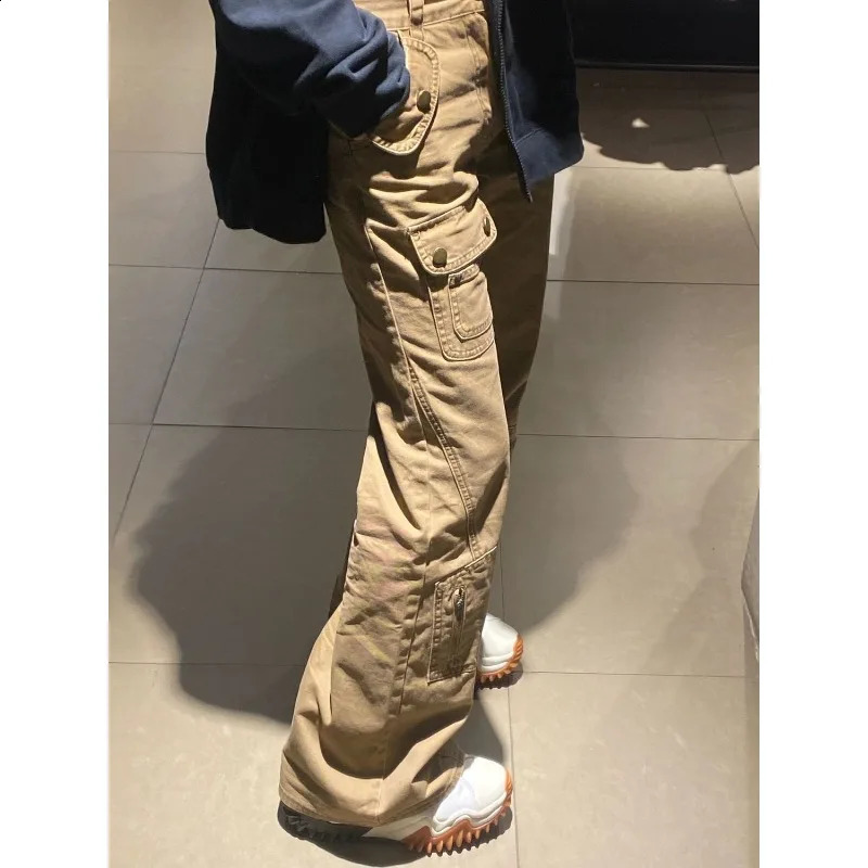 QWEEK Baggy Vintage Cargo Jeans Women America Style High Street Y2k Wide Leg Denim Pants Harajuku Casual Summer Basic Trousers 240918