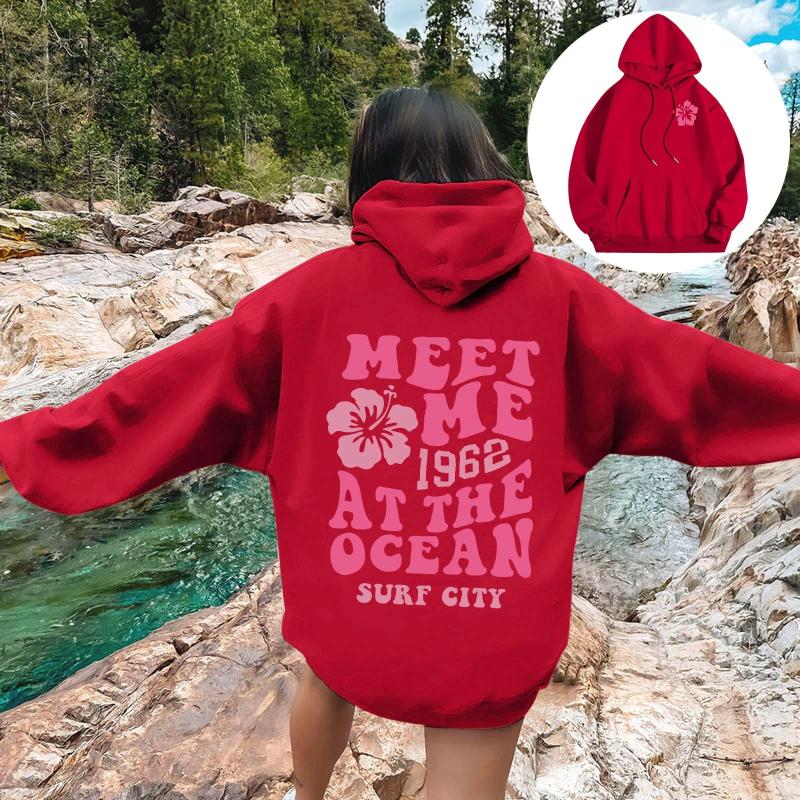 Women's Hoodies Basic All Match Women Hoody Casual Fashion Streetwear Sweatshirt Letter Meet Me At The Ocean Print Fleece Warm Top