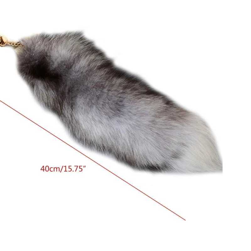 Keychains Lanyards Cute fox animal tail keychain fur pendant bag charm keyholder couple used for backpack car decoration H240923 FVBL