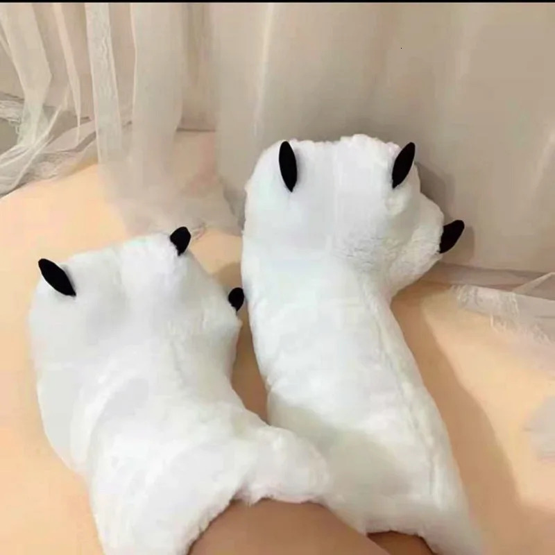 2024 Cute Bear Claw Winter Home Shoes Warm Couple Room Cotton Boots Fur Slippers
