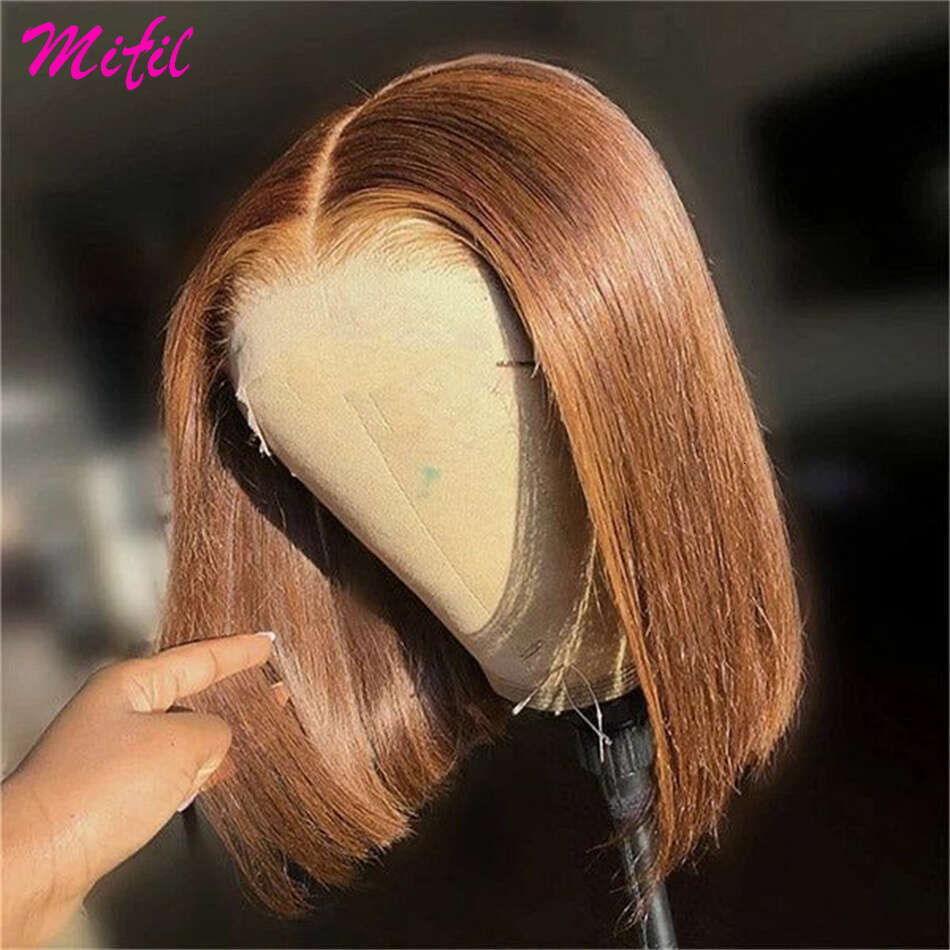 13x4 Short Bob Wig Bone Straight 99j Chocolate Brown Colored Front Human Hair For Women Transparent Lace Frontal Wigs