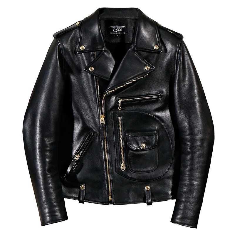 YR Free Delivery. Italian Cidu luxury wax printed cowhide clothing motorcycle style leather jacket J24 mens heavy-duty leather coat CL240923