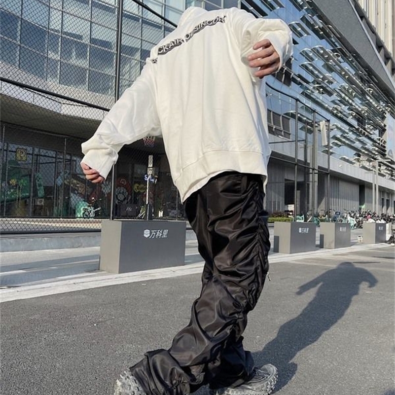 Functional Pleated Pocket Cargo Pants Men Y2K High Street Retro Street Hip Hop Loose Fashion Trend Straight Leg Pants 240923