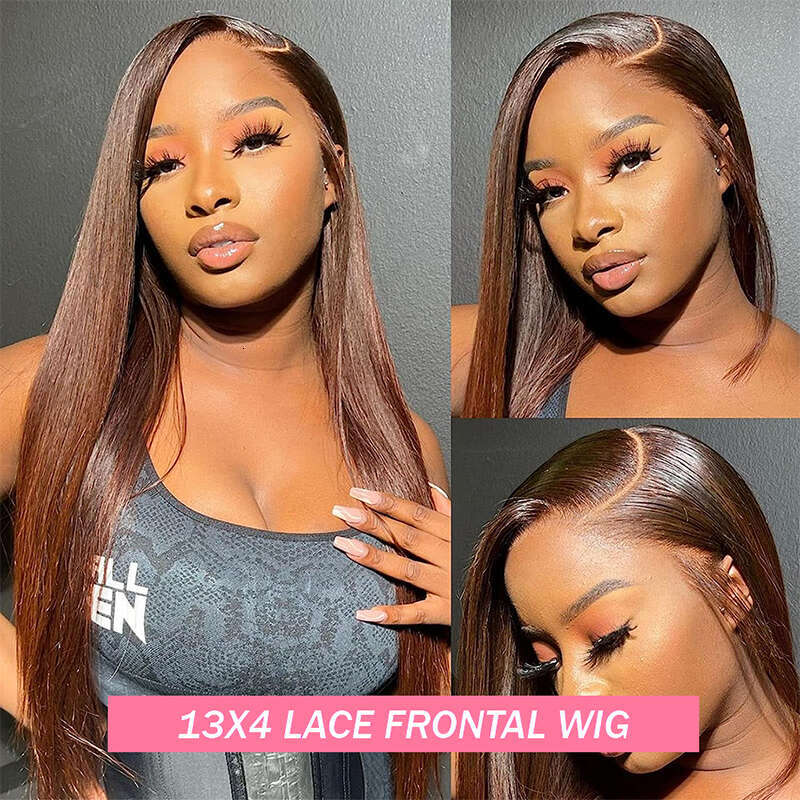 Chocolate Brown Straight 13X4 Front 180Density 4X4 Lace Frontal Colored Human Hair Wig Brazilian Remy hair
