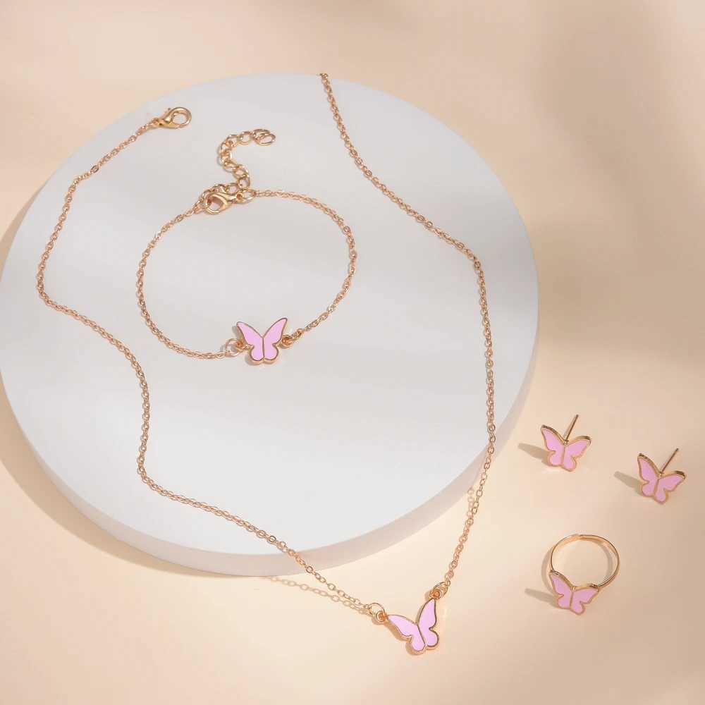 Luxury Watch Women Ring Necklace Earrings Bracelet Set Watches Butterfly Leather Strap Ladies Quartz WristWatch No BoxX240923