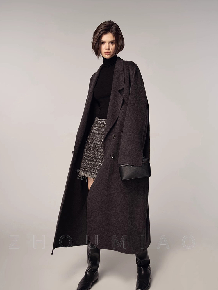 Double Breasted Office Lady Long Woolen Jackets 2024 Autumn And Winter Suit Collar Loose X-Long Rabbit Hair Women Wool Coats