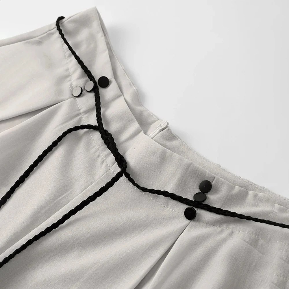 Cotton Sets Linen Stand Collar Lantern Sleeve Loose Flower Tops Wide Leg Oversize Wideleg Pants Summer Female Bubble Sleeve 240921