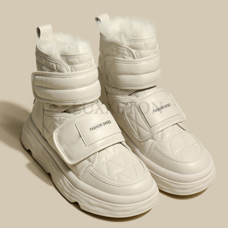 Fur White Women Padded hot Cotton Shoes Winter Warm Pu Leather Snow Footwear Thick Bottom Plush Short Ankle Boots