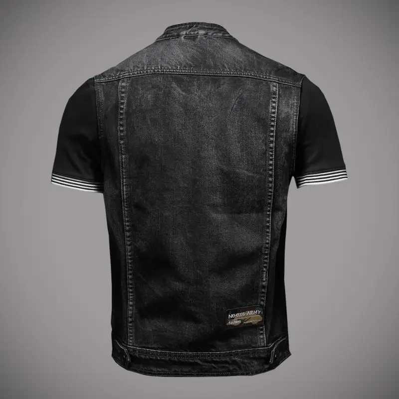 2024 new denim jacket motorcycle vest retro fashion motorcycle riding clothing casual denim vest mens clothing W240923