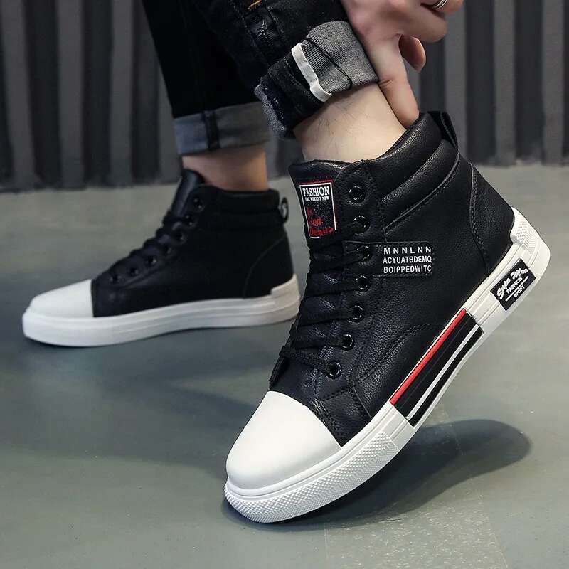 Fashion Leather Men's Canvas Autumn High-Top Casual Shoes for Men Non-Slip Male Sneakers New Winter Tenis Mascuo
