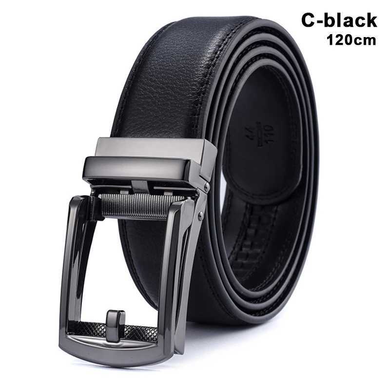 Men Leather Belt Double Track Slot Belt Black Holeless Automatic Buckle Business Casual Simple Fashion Matching Suit WearX240923