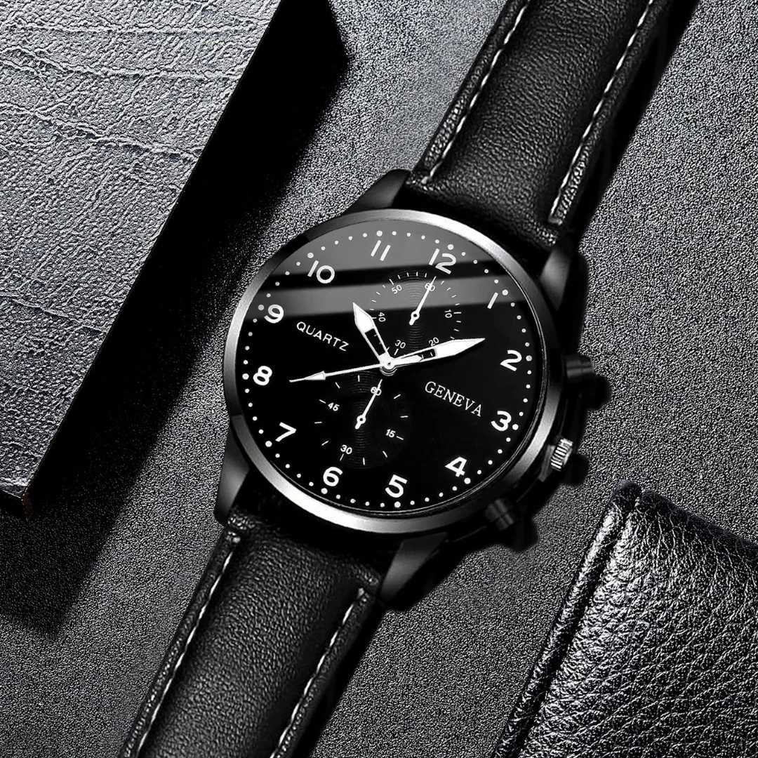 3PCS/Set Mens Watch Casual Leather Band Quartz Watches Beads Bracelets SetWithout BoxX240923