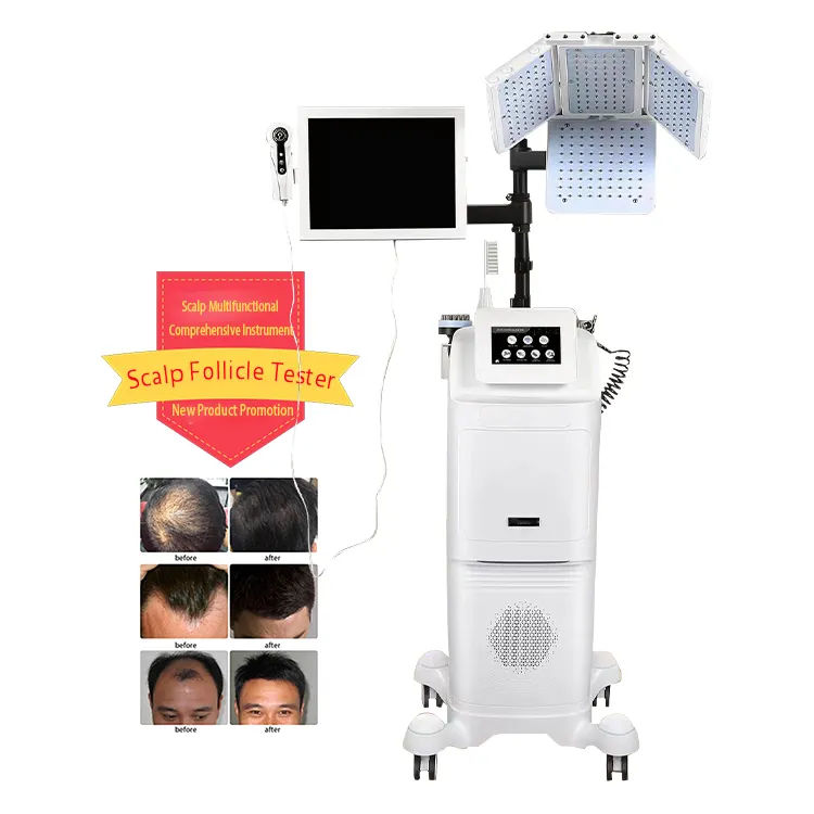 2025 New Hair Growth Salon 8 in 1 Professional 650nm Diode Laser Red Light Therapy for Scalp Health Anti-inflammation Hair Health Testing Machine