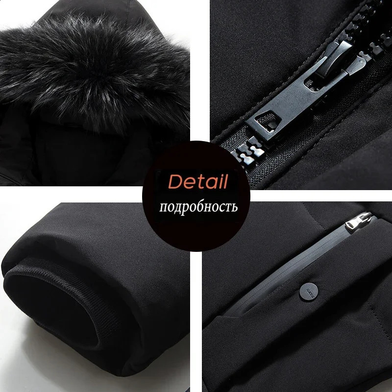 Mens Down Jacket Mid-Length Winter Thick 90% White Duck Down Jacket Natural Animal Fur Collar Multi-Pockets Overcoat Men 240912