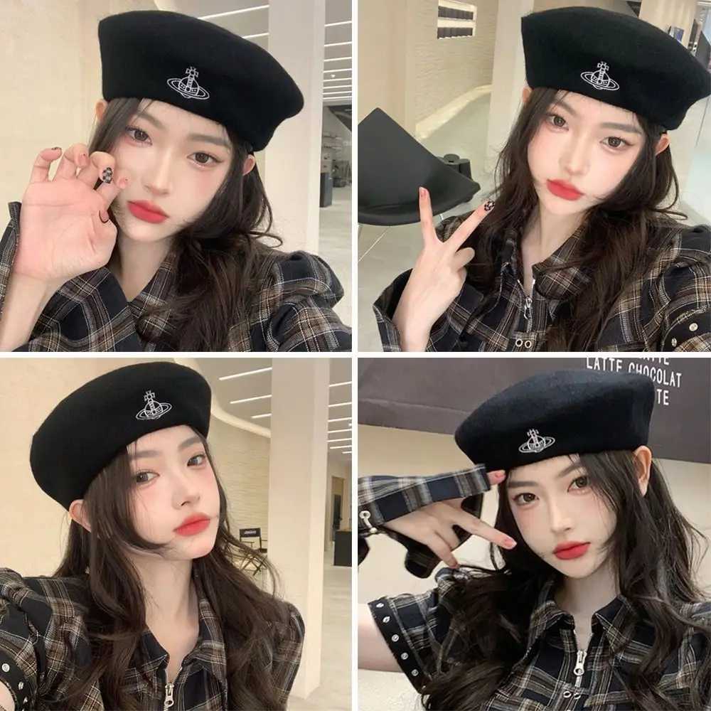 Berets Autumn Winter Warm Wool Berets Hat Retro Solid Color Plain C All Matched Soft French Artist Hat for Women J240923