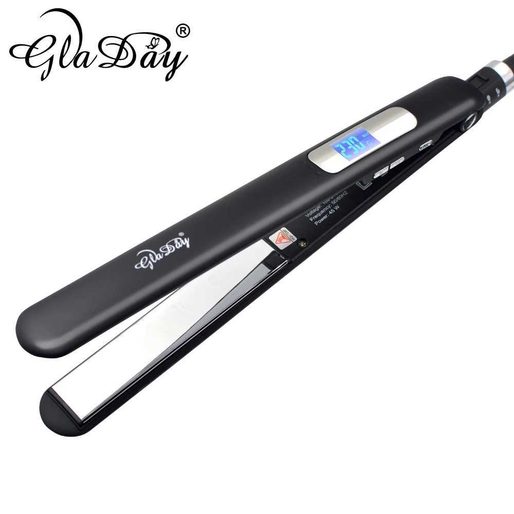 Professional straightener made of titanium flat iron with LCD display screen dual pressure instant heating for straight hair CL240923