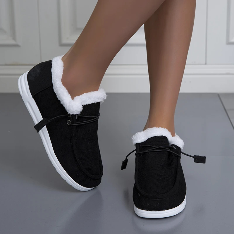 2024 New Womens Winter Ankle Slip on Suede Snow Boots Plush Natural Fur Warm Cotton Outdoor Casual Ladies Flat Shoes