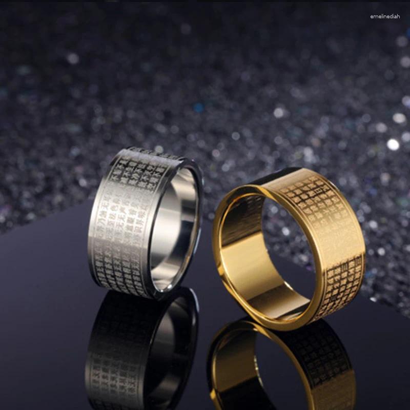 Men's Titanium Steel Buddhist Scriptures Lucky Amulet Thumb Ring 4