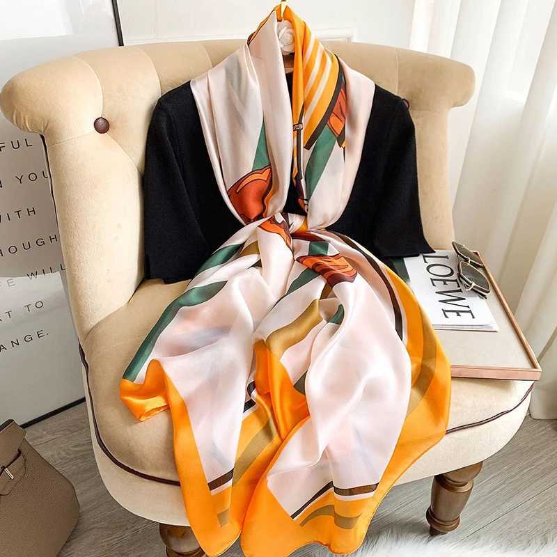 Scarves 180*90cm New Style Silk Scarves Women Office La Large Party Fashion Print Beach Hijab foulard bandanna muffler shl pareo J240923