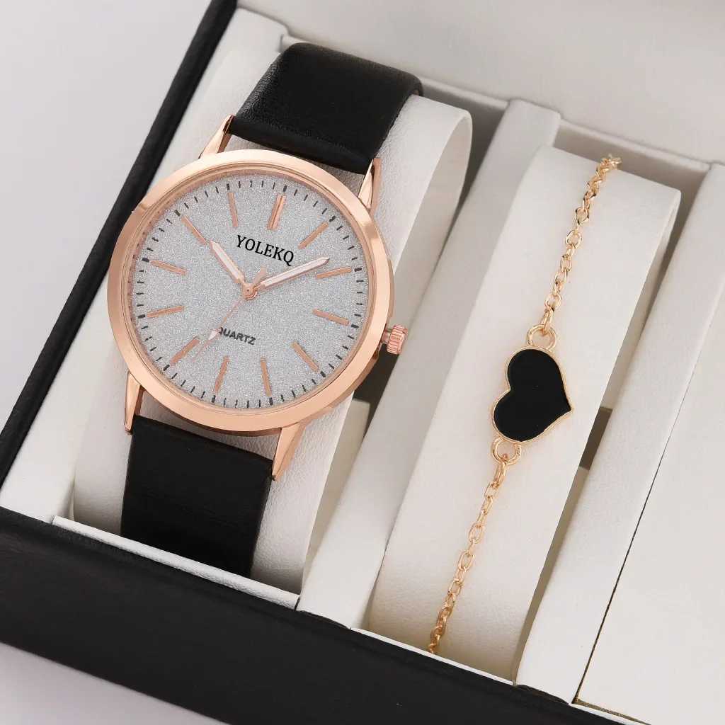 2pcs Set Watches for Women Fashion Casual Ladies Quartz Wristwatches Leather Strap Watch Women Female Clock for Girl Gift No BoxX240923