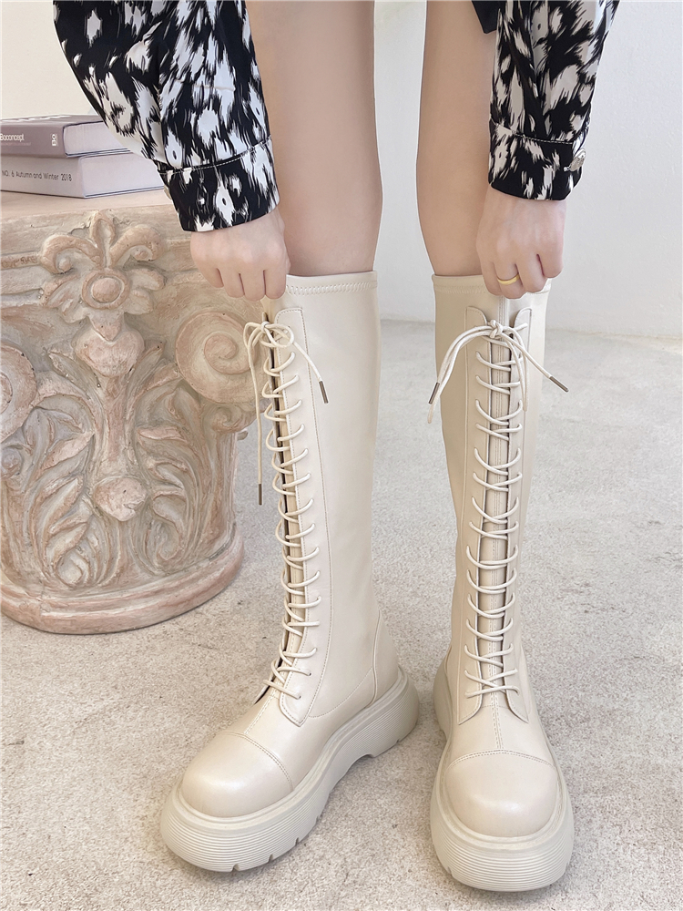 Luxury boot designer Long women's knights, new white soled long for autumn and winter 2024, thick leg plush high tube Martin boots