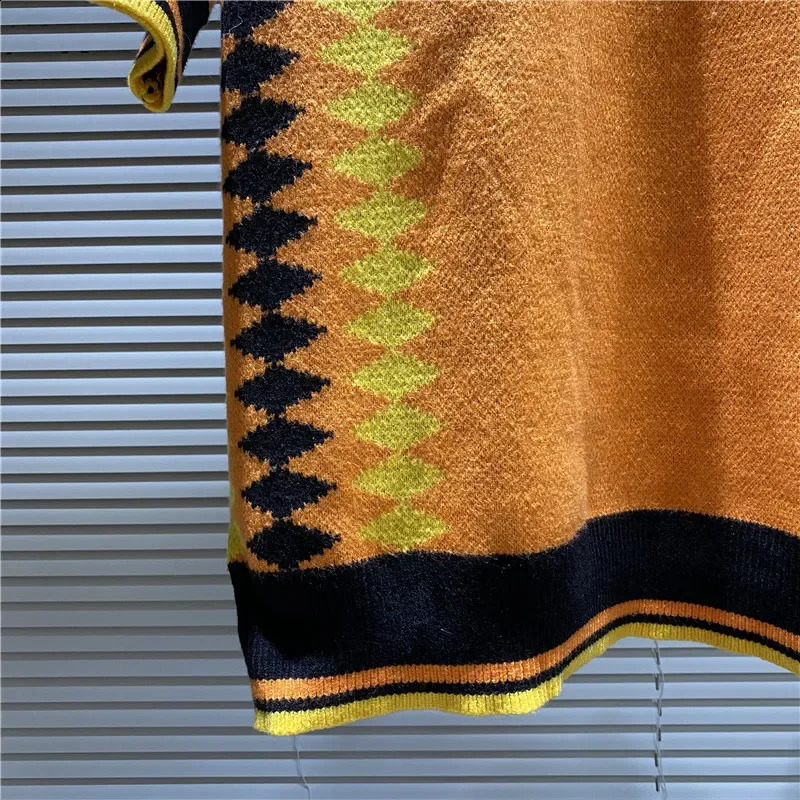 House of Errors Pullover High Street Hip Hop Polo Neck Knitwear Casual Mens HOUSE OF ERRORS Short Sleeve Sweaters 240915