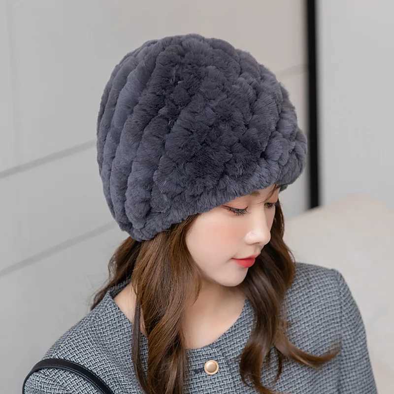 Beanie/Skull Caps Women Winter Warm Real Rex Rabbit Fur Hat Snow C Winter Hats for Women Girls Real Fur Knit Skullies Beanies Natural Fluffy Hat J2409
