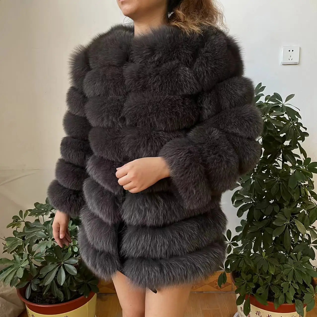 Womens natural fox fur long coat winter jacket warm jacket fashionable 70cm 4-in-1 240923