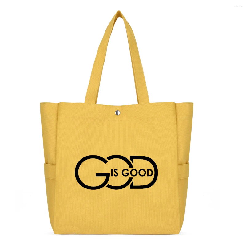 Shopping Bags God Is Good Funny Printed One-shoulder Bag Large Capacity Ladies Tote Canvas Women fashionable item zhanyishengli