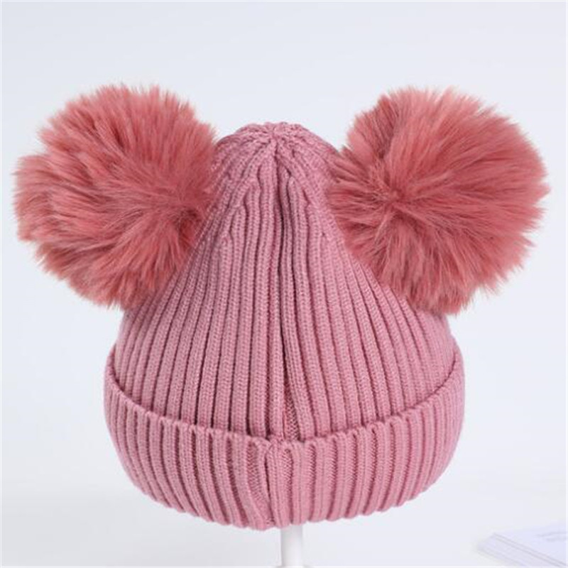 Winter Kids Caps Designer Knitted Hat Fashion Letter Baby Cap Popular Warm Windproof Double Pom Children Beanie Hats Fit 1-5 Years