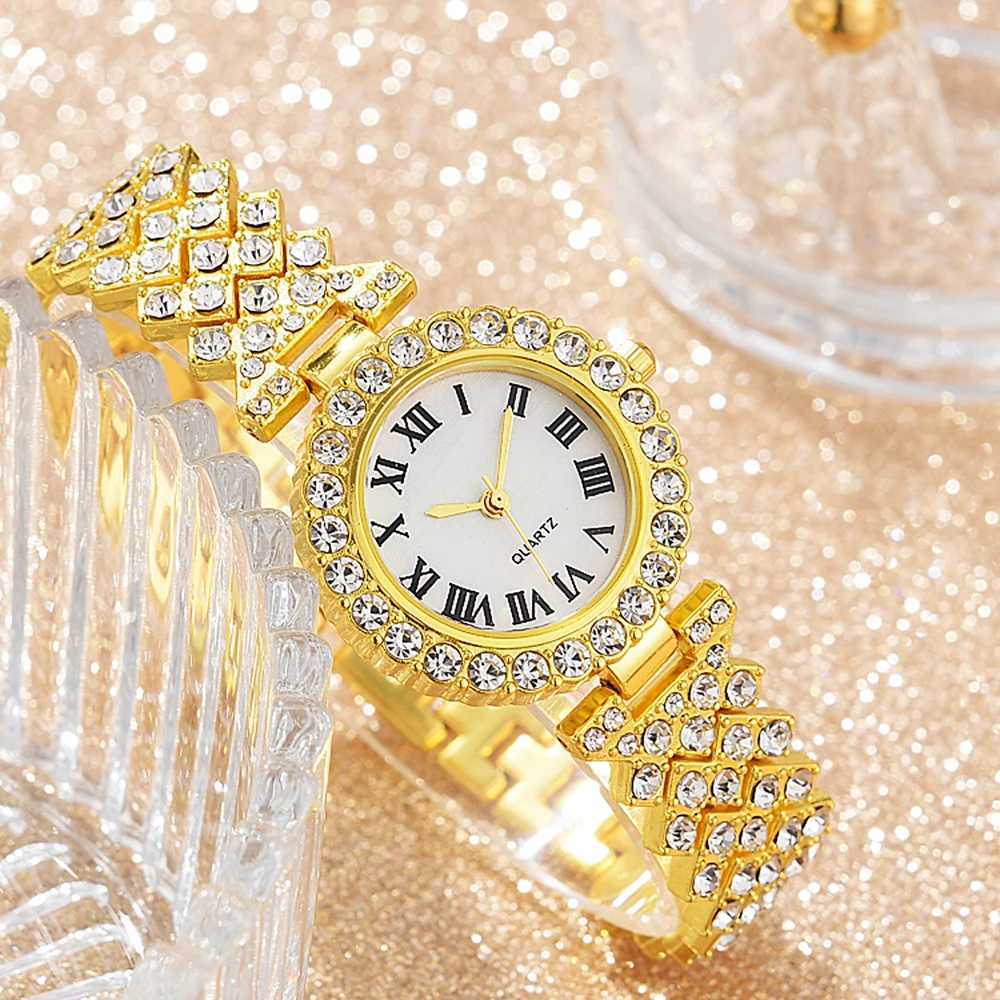 Fashion Luxury Women Gold Watch Bracelet Necklace 6Pcs Set Ladies Diamond Quartz Wristwatch Valentines Day Mothers Day GiftX240923