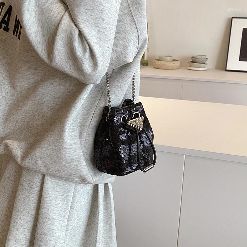 3 Shoulder Bags Party Mini Lipstick Bag Women2024 Fashion Sequin Chain Crossbody Summer Temperament Versatile Bucket Handbags 4