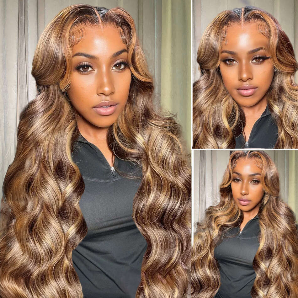 427 Highlight Ombre Colored Body Wave 13X4 Front Human Hair 13X6 HD Transparent Lace Frontal Wig Brazilian For Women