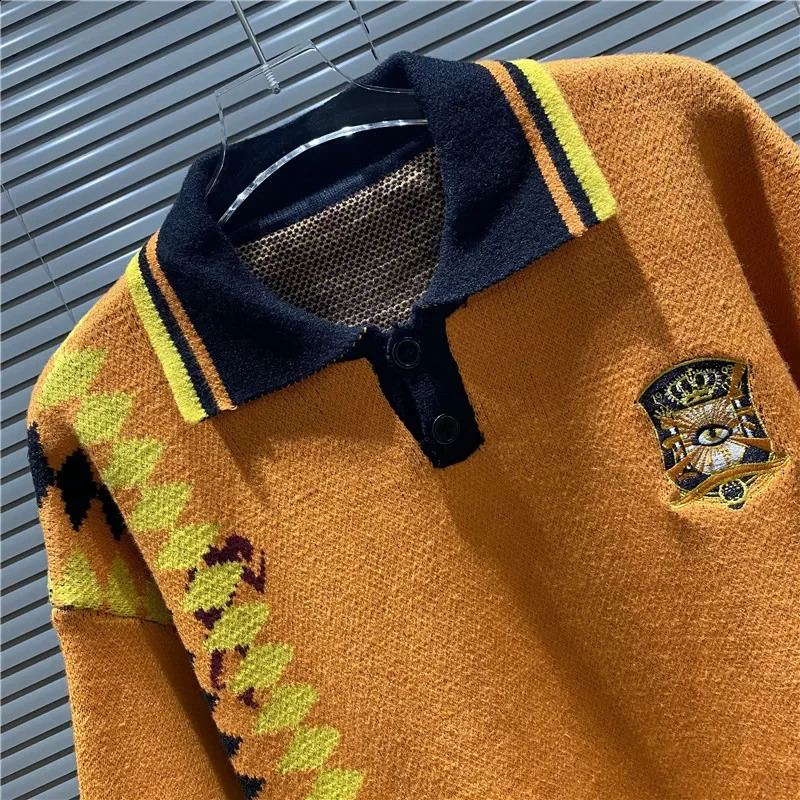 House of Errors Pullover High Street Hip Hop Polo Neck Knitwear Casual Mens HOUSE OF ERRORS Short Sleeve Sweaters 240915