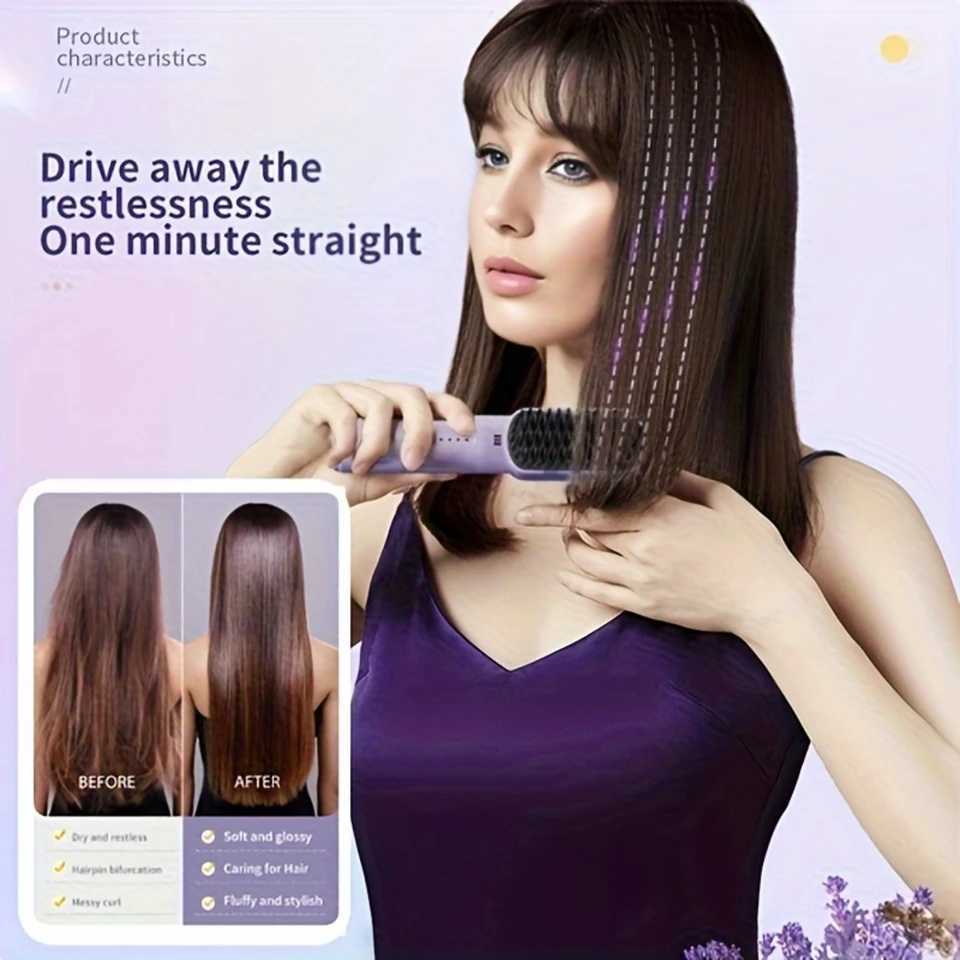 Wireless Straightening Comb - Womens Go Barber Mini Flat Iron Wig Kit with Charging and Anti Scalp Comb CL240923
