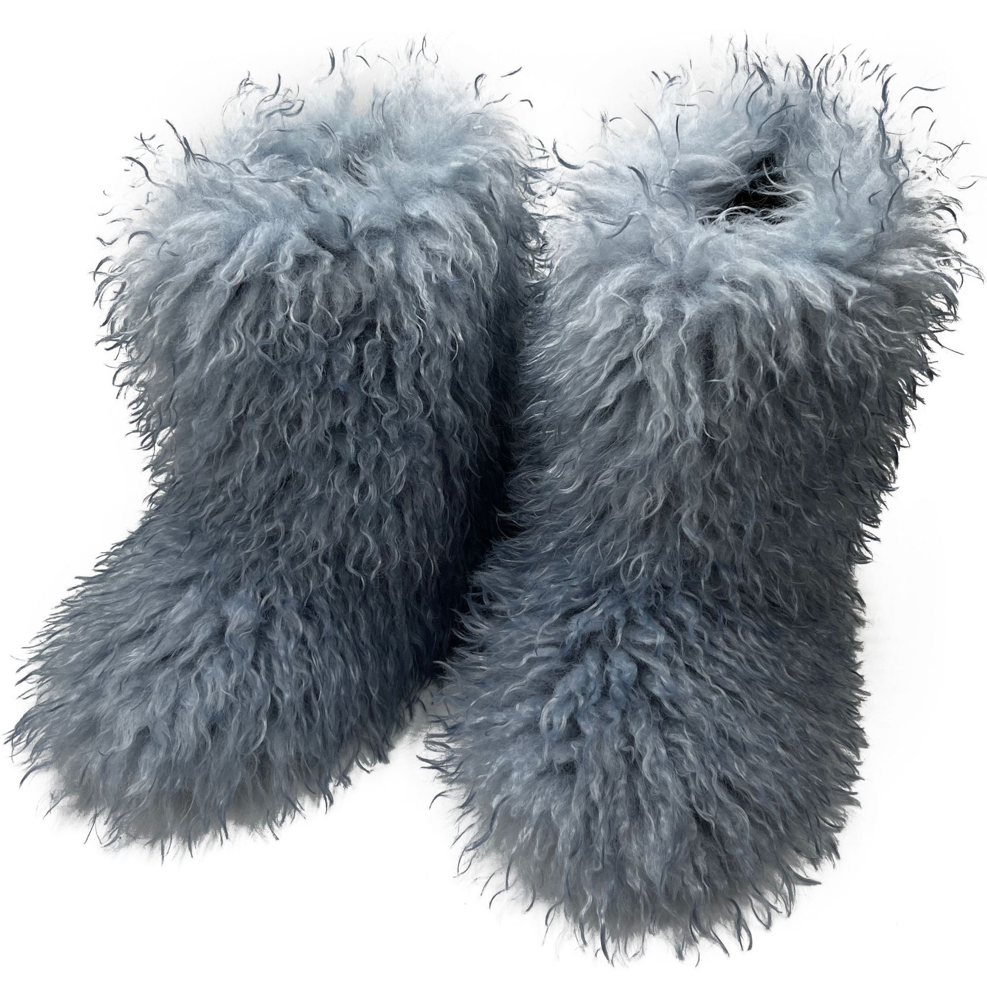 2024 Fashion Winter Plus Veet Thick Comfortable Snow Solid Color Long Hair Faux Fur Boots