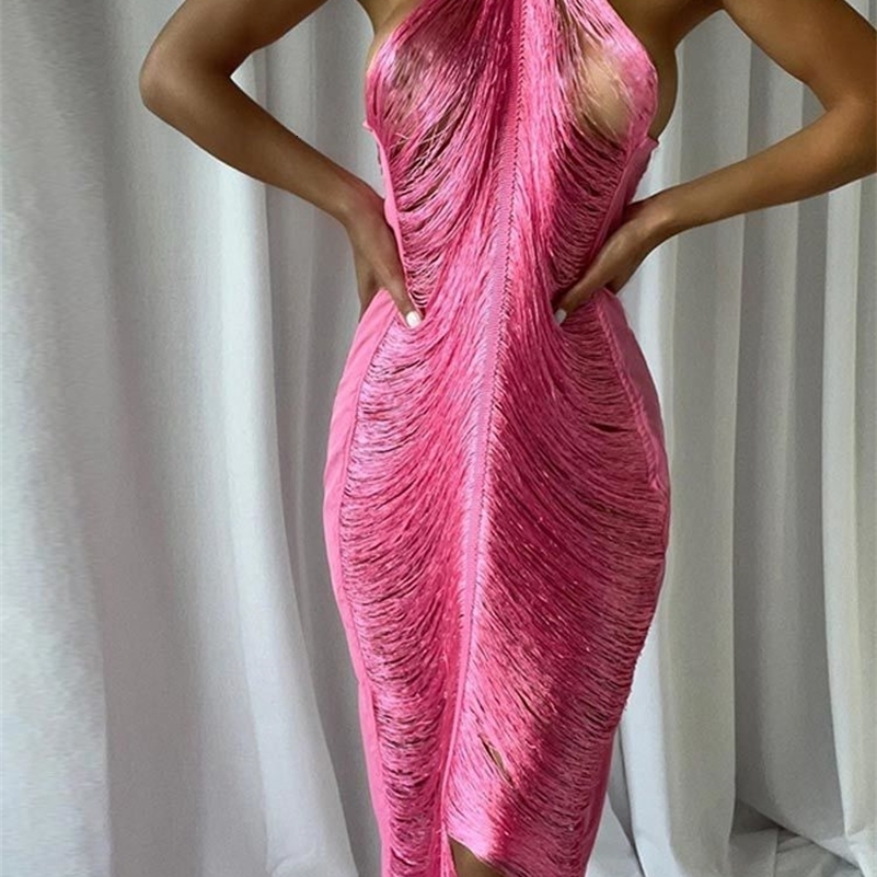 Fashion Tassel Backless Halter Evening Dress Women Sexy Off Shoulder Sleeveless Long Dresses 2024 Female Chic Party Vestidos y240921