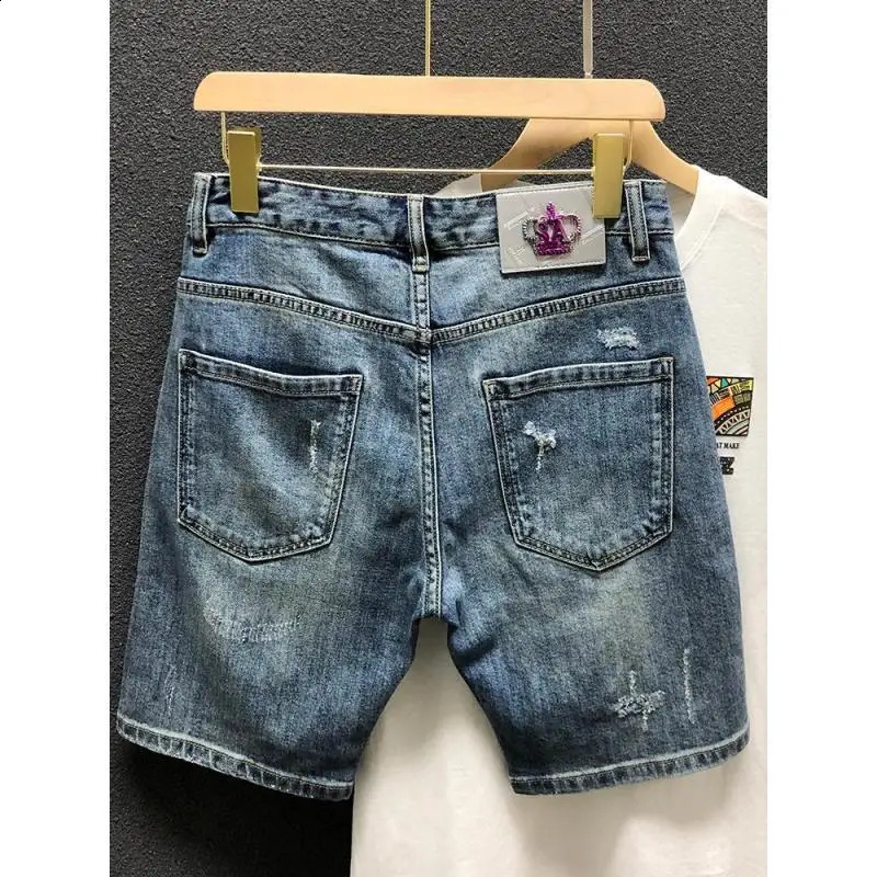 Summer Casual Denim Knee Length Jeans Shorts for Men with Ripped Holes Boyfriend Classic Streetwear Jeans Shorts for Men 240921