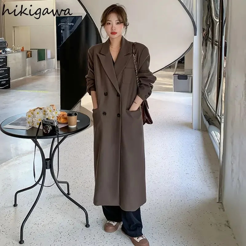Chic Blazers for Women 2024 Ropa Mujer Temperament Solid Color Jackets Y2k Tops Streetwear Vintage Fashion Casual Long Coats 240918