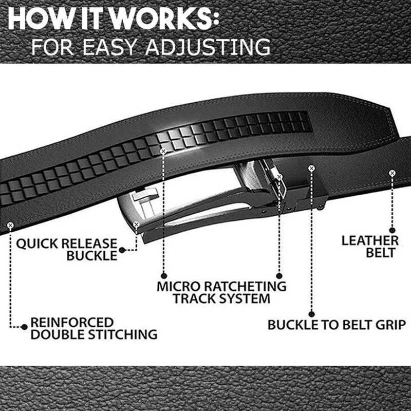 Men Leather Belt Double Track Slot Belt Black Holeless Automatic Buckle Business Casual Simple Fashion Matching Suit WearX240923