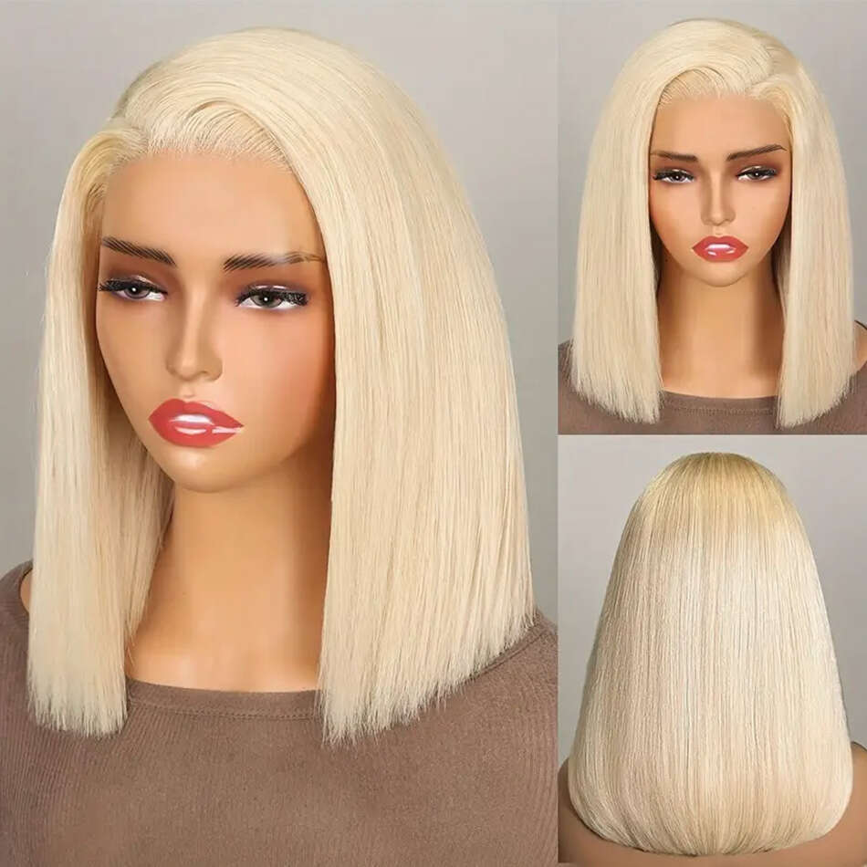 12 14 16 Inch 250 Density Straight Front Human Hair wig Short Transparent 13x6 Bob Lace Frontal Wigs 613 Honey Blonde Remy