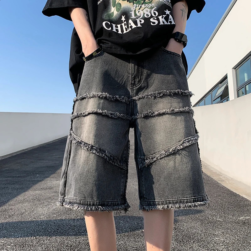 American street mens wide leg denim shorts summer casual bag shorts mens chic burr clothing 240923