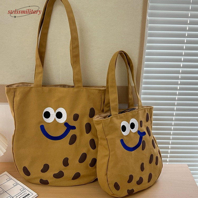 Large Capacity Handheld Bag for Women, Fashionable, Funny, Embroidered, Cute, Cartoon Canvas, Single Shoulder Art Versatile #23 Swissmilitary