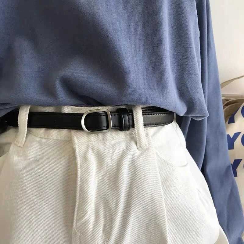 Fashion Nonporous Womens Thin Belt Simple Korean Metal Buckle PU Leather Belts Jeans Dress Decorative Waist StrapX240923