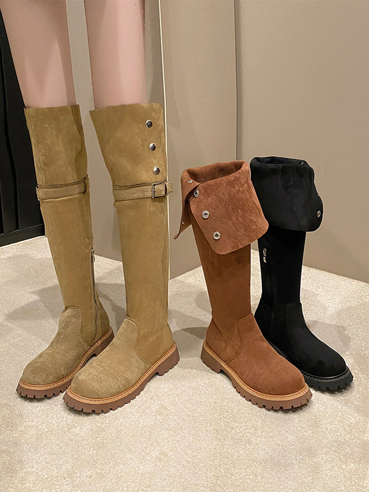 Luxury boot designer Knee over women 2024 new autumn winter with fleece for slimming and tall boots. Two pairs of thick soled long knight boots