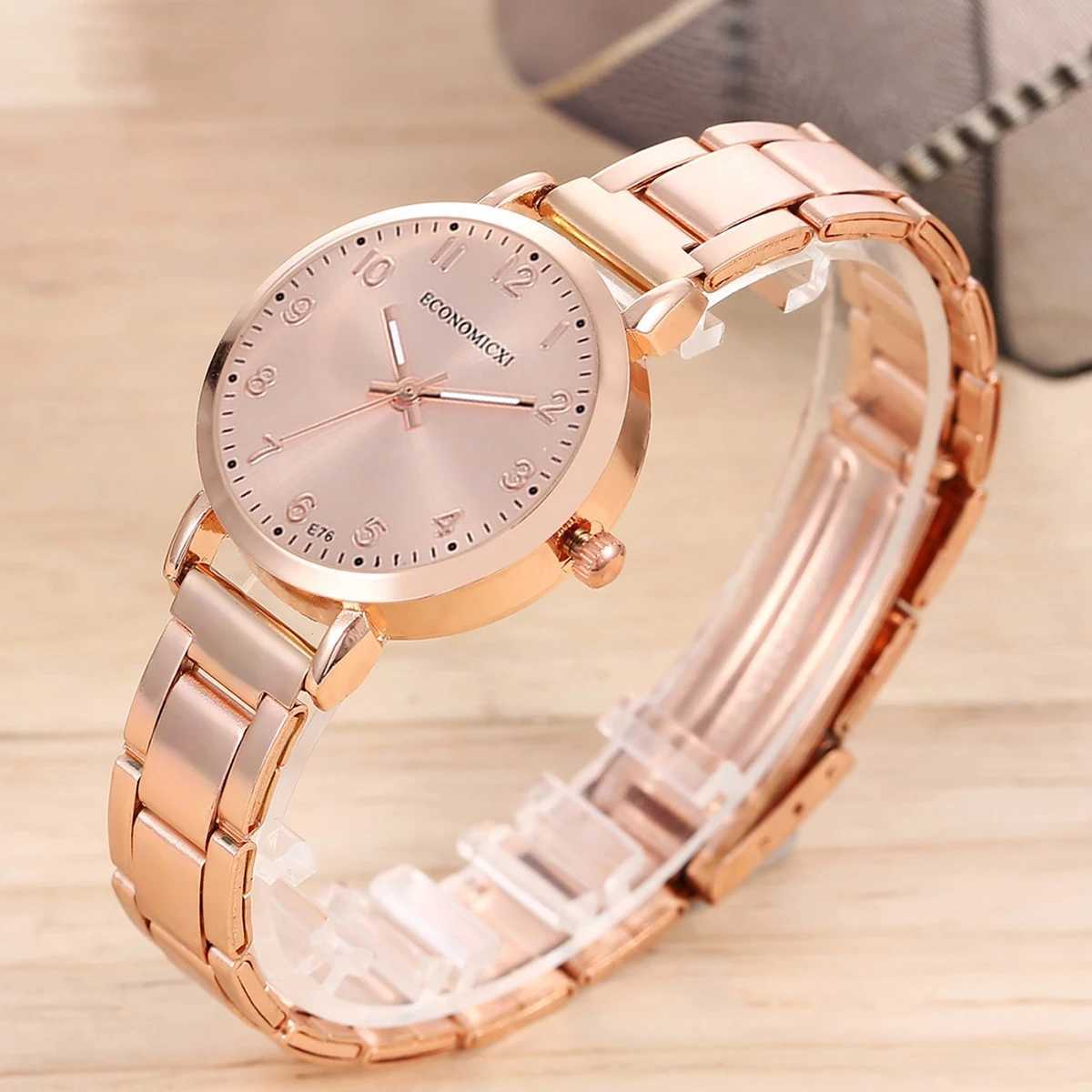 New Hot Selling Fashion Light Luxury Simple Rose Gold Womens Watch and Butterfly Water Diamond Ring Earrings Bracelet NecklaceX240923