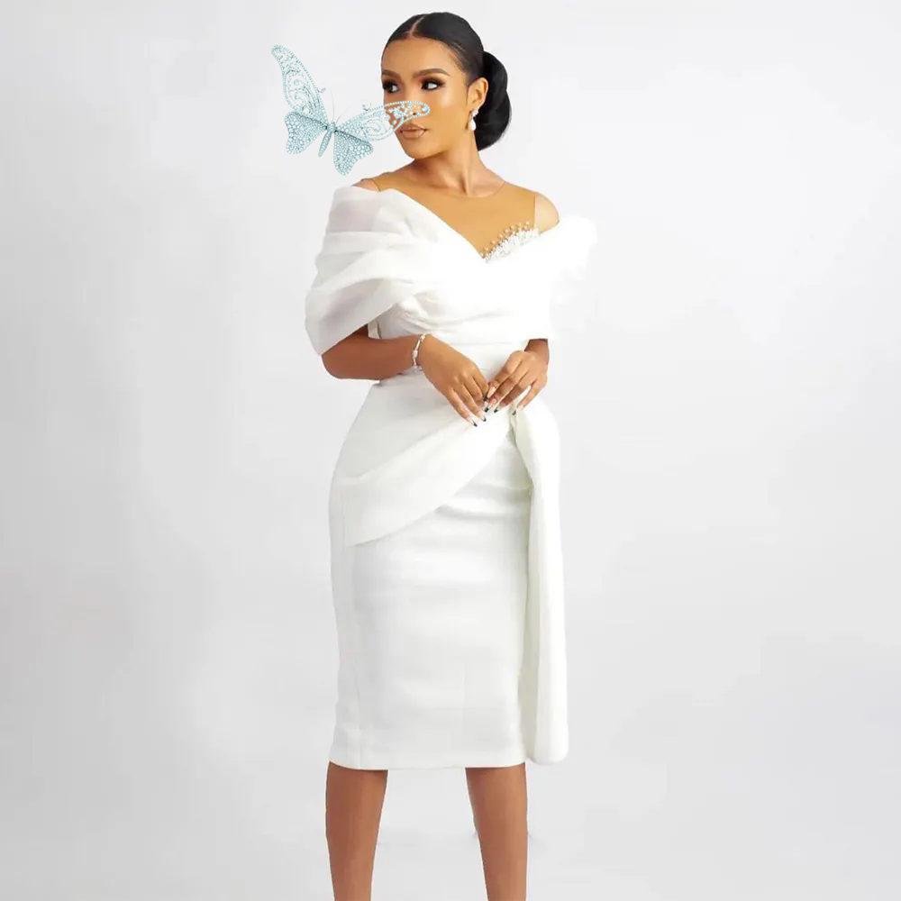 African Illusion Pearls Crystal Bridal Gowns Satin Church Long Sleeve Country Wedding Dresses Side Reception Gowns Robe de 01