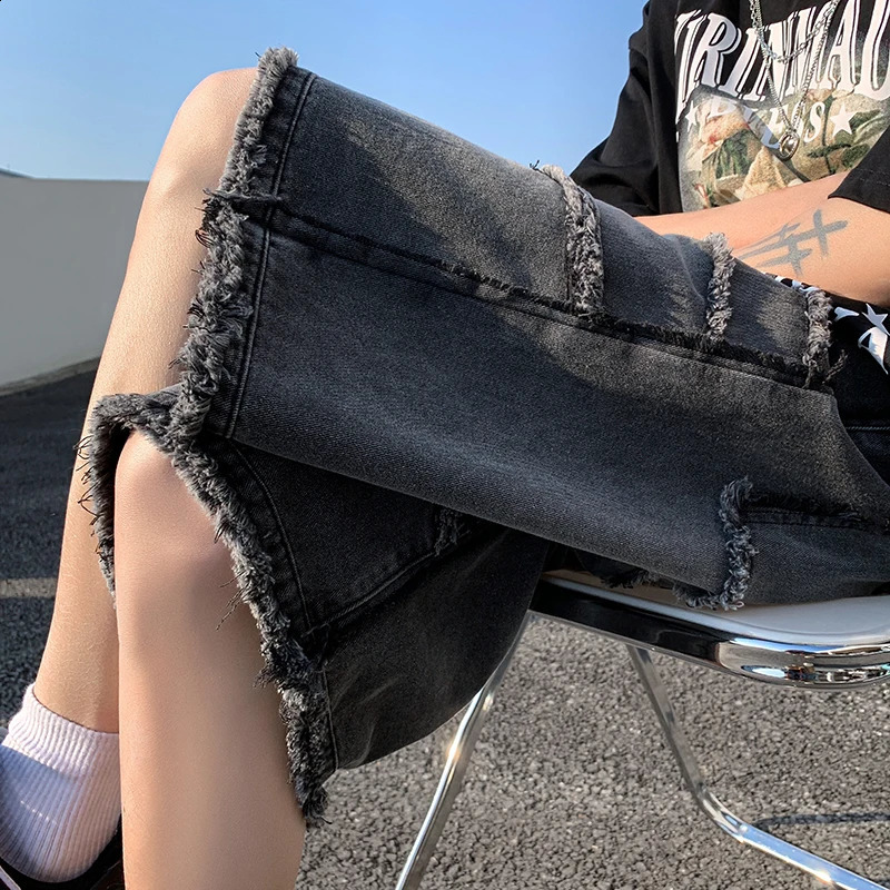 American street mens wide leg denim shorts summer casual bag shorts mens chic burr clothing 240923