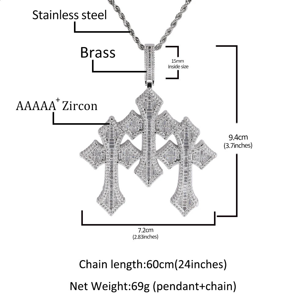 UWIN Vintage Triple Cross Pendant Punk y2k Accessories Choker Men Hiphop Necklace Men Chain Jewelry Gift 240914